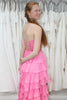 Load image into Gallery viewer, Pink Sweetheart Tiered Corset Prom Dress with Slit