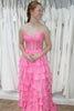 Load image into Gallery viewer, Pink Sweetheart Tiered Corset Prom Dress with Slit