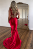 Load image into Gallery viewer, Red Mermaid Spaghetti Straps Satin Long Prom Dress with Slit