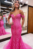 Load image into Gallery viewer, Sparkly Fuchsia Off the Shoulder Corset Prom Dress