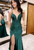 Load image into Gallery viewer, Dark Green Sparkly Sheath Long Prom Dress with Slit