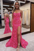 Load image into Gallery viewer, Orange Pink Sparkly Sheath Long Prom Dress with Slit