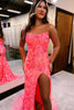 Load image into Gallery viewer, Orange Pink Sparkly Sheath Long Prom Dress with Slit