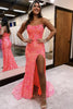 Load image into Gallery viewer, Orange Pink Sparkly Sheath Long Prom Dress with Slit