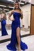 Load image into Gallery viewer, Royal Blue Sparkly Sheath Long Prom Dress with Slit