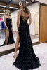 Load image into Gallery viewer, Black Sparkly Sequins Sheath Long Prom Dress with Slit