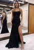 Load image into Gallery viewer, Black Sparkly Sequins Sheath Long Prom Dress with Slit