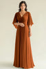 Load image into Gallery viewer, Gold V-Neck A Line Pleated Mother of the Bride Dress