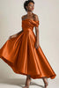 Load image into Gallery viewer, Olive Off the Shoulder Asymmetrical Satin Mother of the Bride Dress