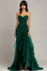 Load image into Gallery viewer, Sweetheart Dark Green Sheath Chiffon Tiered Long Formal Dress