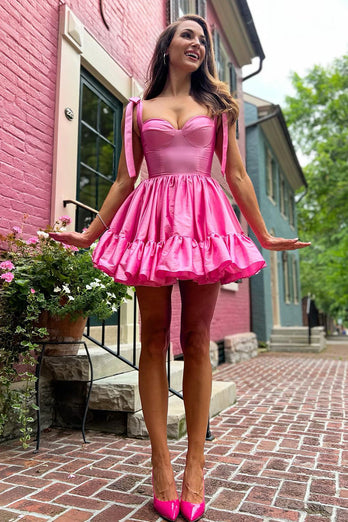 A-Line Pink Ruched Corset Short Homecoming Dress