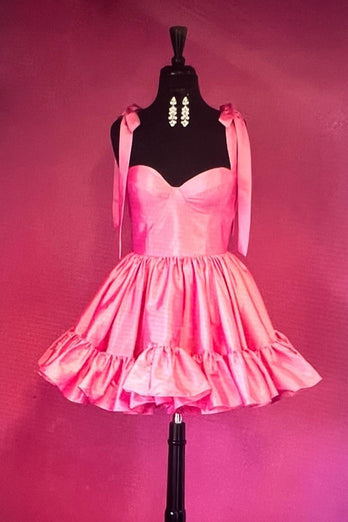 A-Line Pink Ruched Corset Short Homecoming Dress