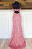 Load image into Gallery viewer, Sheath Spaghetti Straps Red Sequins Prom Dress with Split Front