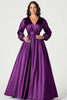 Load image into Gallery viewer, Plum Long Sleeves Satin V-Neck Mother of the Bride Dress