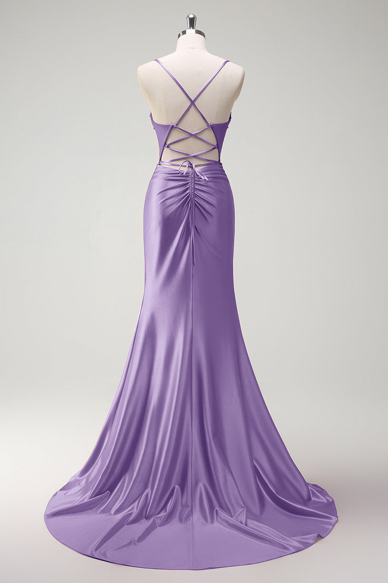 Load image into Gallery viewer, Sparkly Sage Corset Beaded Mermaid Long Satin Prom Dress