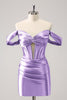 Load image into Gallery viewer, Off The Shoulder Purple Tight Short Homecoming Dress