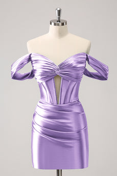 Off The Shoulder Purple Tight Short Homecoming Dress