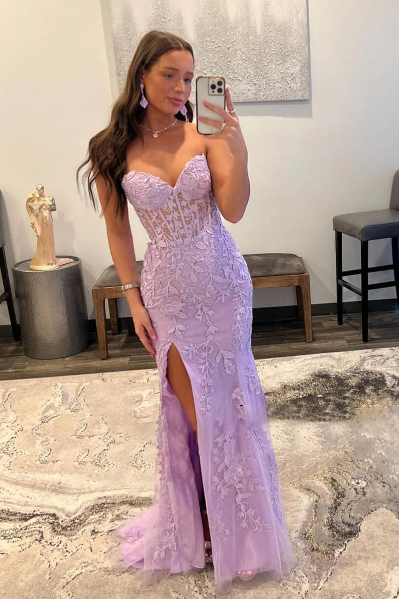 Load image into Gallery viewer, Mermaid Sweetheart Side Slit Long Prom Dress with Appliques