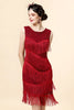 Load image into Gallery viewer, QUEENDANCER Sheath Round Neck Burgundy 1920s Dress with Tassel