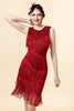 Load image into Gallery viewer, QUEENDANCER Sheath Round Neck Burgundy 1920s Dress with Tassel