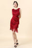 Load image into Gallery viewer, QUEENDANCER Sheath Round Neck Burgundy 1920s Dress with Tassel