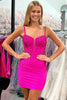 Load image into Gallery viewer, Fuchsia Sparkly Bodycon Spaghetti Straps Corset Homecoming Dress with Beading