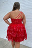 Load image into Gallery viewer, Sparkly Pink One Shoulder Tiered Homecoming Dress with Lace