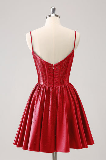 Fuchsia A-Line Spaghetti Straps Homecoming Dress