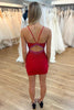 Load image into Gallery viewer, Sparkly Red Bodycon Open Back Homecoming Dress with Sequins