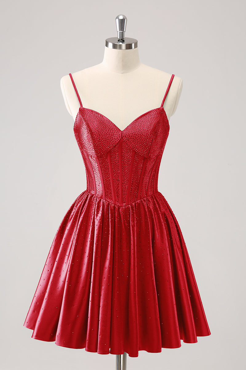 Load image into Gallery viewer, Fuchsia A-Line Spaghetti Straps Homecoming Dress