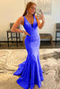 Load image into Gallery viewer, Purple Deep V Neck Mermaid Prom Dress