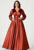 Load image into Gallery viewer, Plum Long Sleeves Satin V-Neck Mother of the Bride Dress