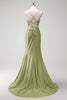 Load image into Gallery viewer, Sparkly Sage Corset Beaded Mermaid Long Satin Prom Dress