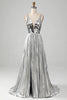 Load image into Gallery viewer, Sparkly Silver A Line Backless Long Mirror Prom Dress