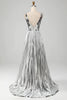 Load image into Gallery viewer, Sparkly Silver A Line Backless Long Mirror Prom Dress