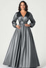 Load image into Gallery viewer, Plum Long Sleeves Satin V-Neck Mother of the Bride Dress