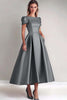 Load image into Gallery viewer, A Line Steel Grey Puff Sleeves Satin Mother of the Bride Dress