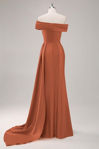 Elegant Off the Shoulder Eucalyptus Long Formal Dress with Side Cape