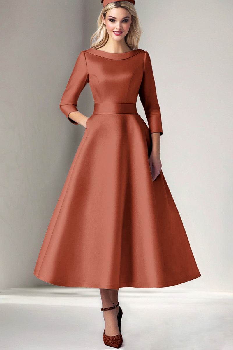 Load image into Gallery viewer, Martini Satin Tea Length A Line Mother of the Bride Dress