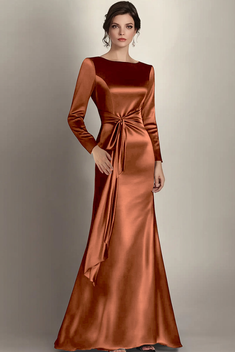 Load image into Gallery viewer, Terracotta Satin Sheath Side Waist Mother of the Bride Dress