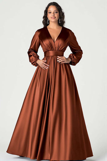 Twilight Satin V-Neck Mother of the Bride Dress with Sleeves