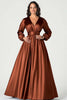 Load image into Gallery viewer, Plum Long Sleeves Satin V-Neck Mother of the Bride Dress