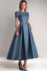 Load image into Gallery viewer, Twilight A Line Puff Sleeves Satin Mother of the Bride Dress