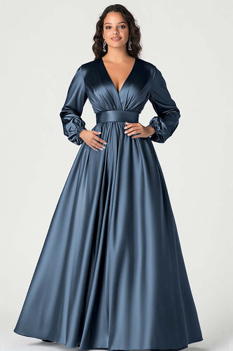 Twilight Satin V-Neck Mother of the Bride Dress with Sleeves