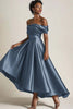 Load image into Gallery viewer, Off the Shoulder Terracotta Asymmetrical Satin Mother of the Bride Dress