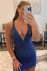 Load image into Gallery viewer, Royal Blue Spaghetti Straps Tight Homecoming Dress with Sequins