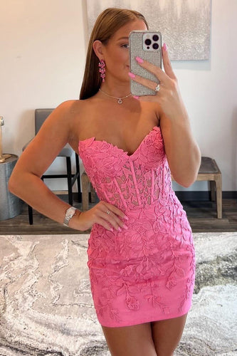 Pink Sweetheart Bodycon Corset Homecoming Dress with Appliques