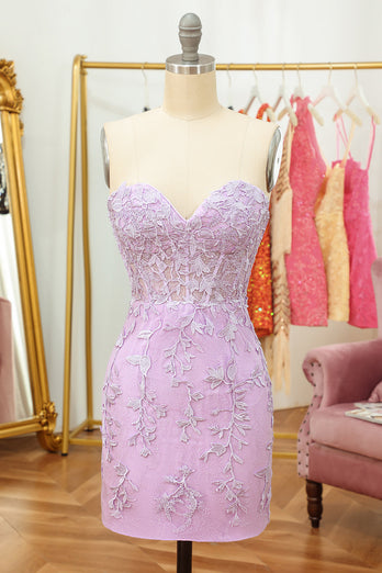Pink Sweetheart Bodycon Corset Homecoming Dress with Appliques