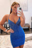 Load image into Gallery viewer, Sheath Spaghetti Straps Royal Blue Short Homecoming Dress With Beading