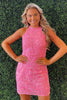 Load image into Gallery viewer, Halter Pink Bodycon Open Back Lace Homecoming Dress with Sequins